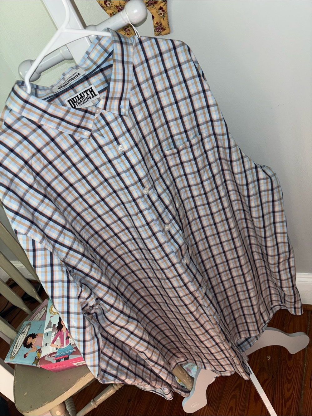 Duluth Trading Co 2X tall Light Blue and Brown Plaid Button-Down Shirt